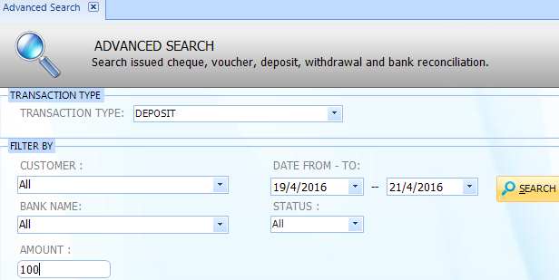 Search for deposit