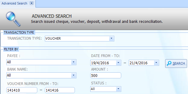 Advance search of voucher