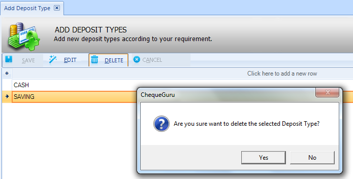Delete deposit Type
