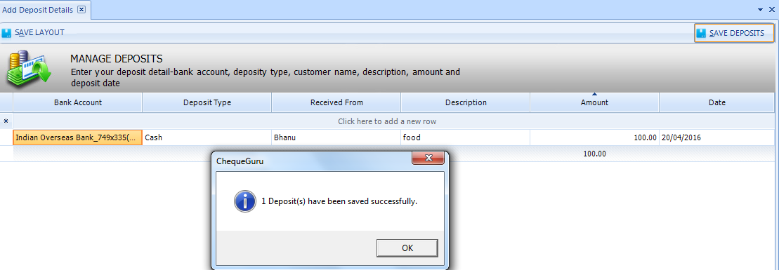 Add Deposit Detail