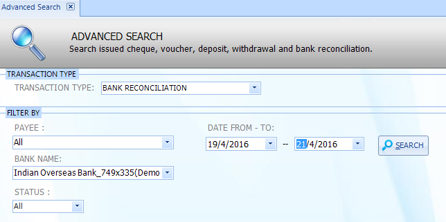 Advance search reconciliation