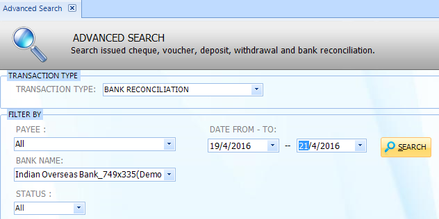 Advance Search Reconciliation