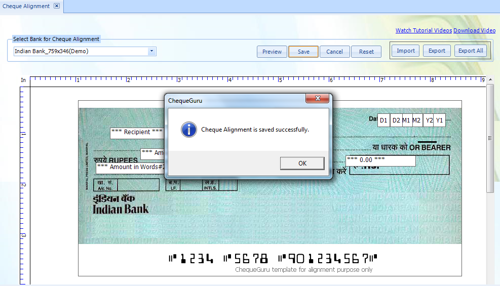 Cheque Alignment